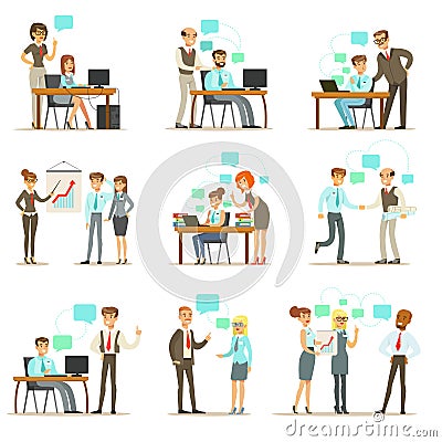 Big Boss Managing And Supervising The Work Of Office Employees Set Of Top Manager And Workers Illustrations Vector Illustration