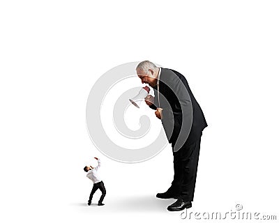 Big boss screaming at small businessman Stock Photo