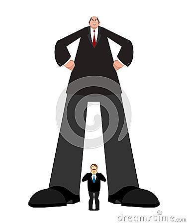 Big boss and small subordinate. Huge businessman and little work Vector Illustration