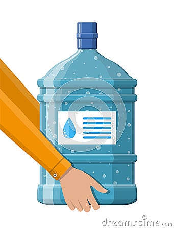 Big bottle with clean water for cooler in hand Vector Illustration