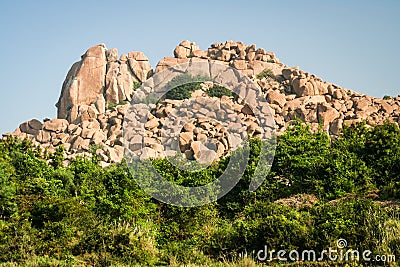 Big boulders landscape in hampi Stock Photo