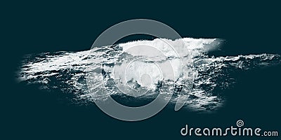 Big breaking ocean wave isolated on blue background. Water splash. Light sea wave for surf. Cartoon Illustration