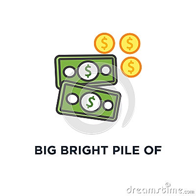 big bright pile of money, victory icon. success, award, wealth, abundance concept symbol design, fortune, reward, championship, Vector Illustration