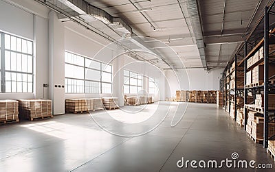 Big bright warehouse with boxes Stock Photo
