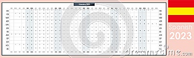 Big, broad wall planner for 2023. Whole year on one page. Simple calendar template Vector Illustration