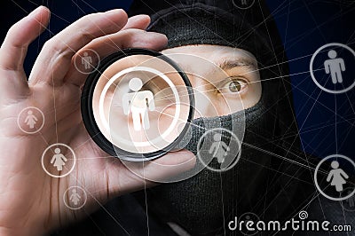 Big brother and social networks security concept. Spy is watching on user account Stock Photo