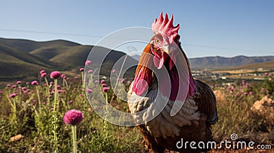 Rooster Portrait In The Style Of Emek Golan And Floralpunk Stock Photo