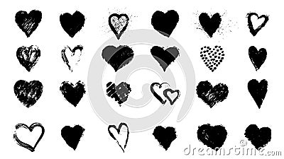 Big brush painted hearts set Vector Illustration