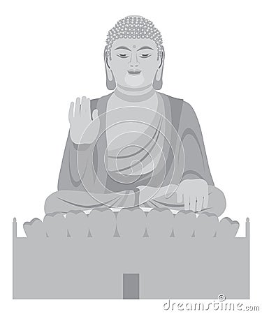 Big Buddha Sitting Statue Front Grayscale Vector Illustration Vector Illustration