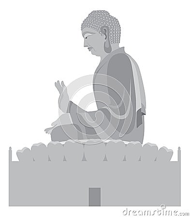 Big Buddha Sitting Statue Grayscale Vector Illustration Vector Illustration