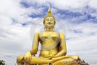 Big buddha statue at Wat muang with blue sky background, Ang-thong Thailand. Stock Photo