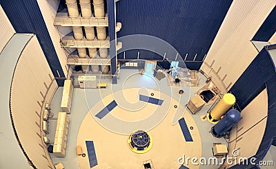 Big building hydroelectric turbine installation Stock Photo