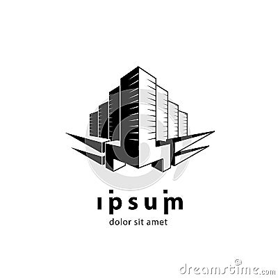 Big buildings complex icon. Skyscraper construction logo template for the business card, branding and corporate identity Vector Illustration