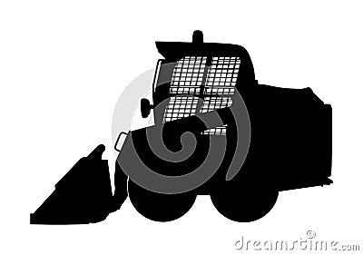 Big bulldozer loader vector silhouette isolated on white background. Dusty digger silhouette illustration. Excavator dozer. Cartoon Illustration