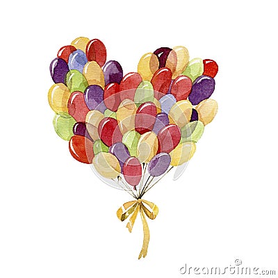 Big bunch of balloons. Heart shape. Cartoon Illustration