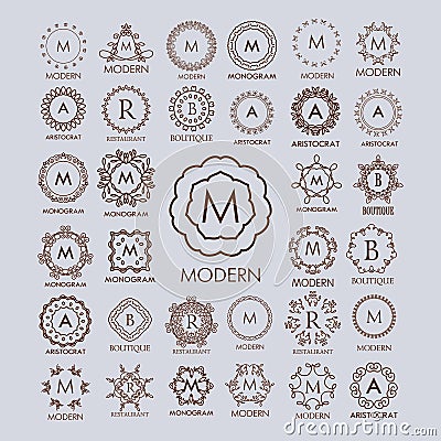 Big bunch of luxury, simple and elegant monogram design templates. Vector Illustration