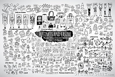 Big bundle business casual doodles icons and objects. Vector Illustration