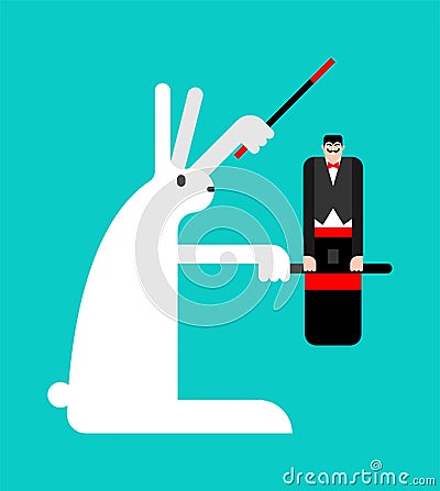 Big bunny and little magician. Magic trick vice versa Vector Illustration