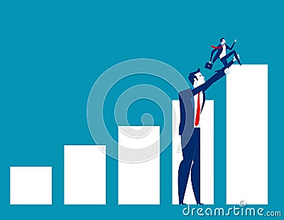 Big business helped small business to success. Concept business partner vector illustration. Leadership or Manager, Flat character Vector Illustration