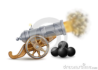 Big Cannon and Cannonballs Vector Illustration