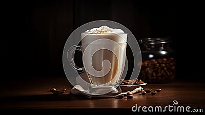 Big caramel caffe latte, cafeteria, coffee with milk, coffee beans, culinary photo Stock Photo