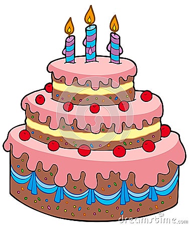 Big cartoon birthday cake Vector Illustration