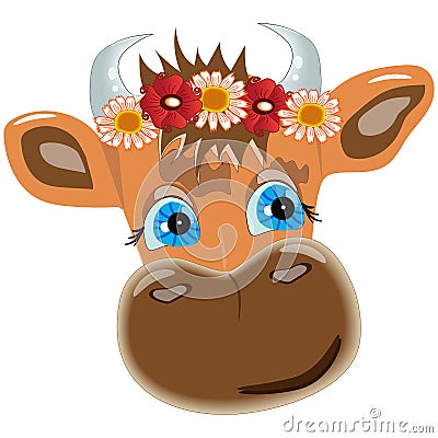 Big cartoon calf head with horns Stock Photo