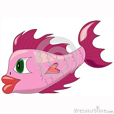 Big cartoon pink fish on white Cartoon Illustration