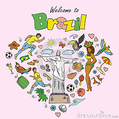 Big cartoon set of Brazilian templates Vector Illustration