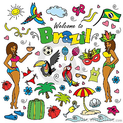 Big cartoon set of Brazilian templates Vector Illustration