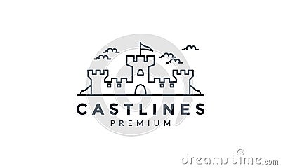 Big castle kingdom line outline logo vector icon illustration Vector Illustration