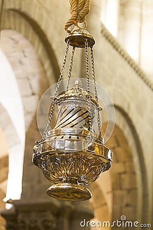 Big censer Botafumeiro in the Cathedral Stock Photo