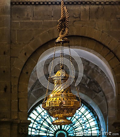 Big censer Botafumeiro in the Cathedral of Santiago de Compostela Stock Photo
