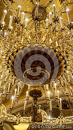Big chandelier decoration in Saint Sava church in Belgrade, Ser Editorial Stock Photo