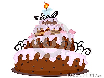 Big chocolate cake with cream drawing cartoon Stock Photo