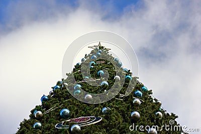 Big christmas tree.Bottom up view Stock Photo