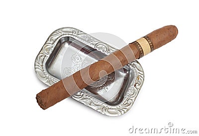 Big cigar in ashtray Stock Photo