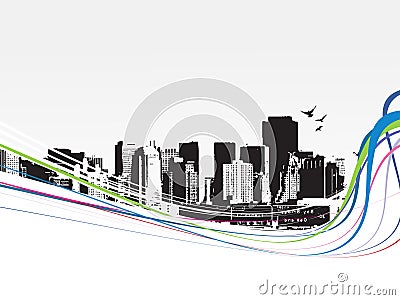 Big City - Grunge styled urban background. Vector Cartoon Illustration