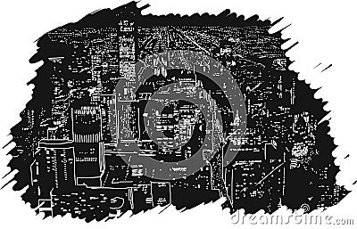 Big City Lights Handcrafted Illustration Vector Rubber Styled Stock Photo