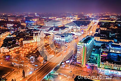 Big city lights shining bright along main street, aerial view Editorial Stock Photo