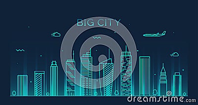 Big city skyline Trendy vector illustration linear Vector Illustration
