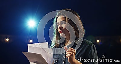 Actress rehearsing in a theater Stock Photo
