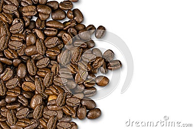 Medium coffee roasted beans isolated on white background. with clipping paths. Grind to brew various coffee recipes Stock Photo