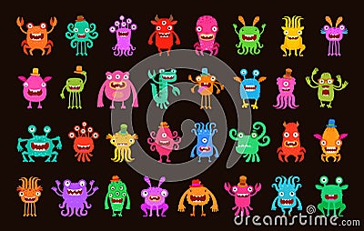 Big collection of cartoon funny monsters. Vector illustration Vector Illustration