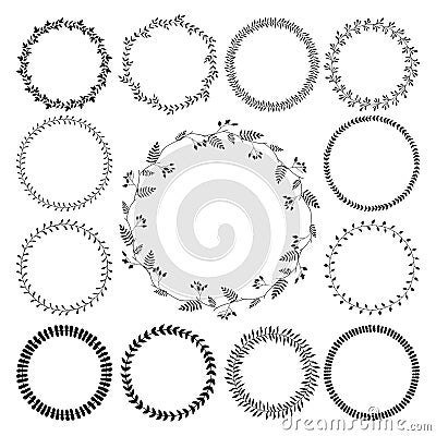 Big collection of circle cute hand drawn floral Vector Illustration