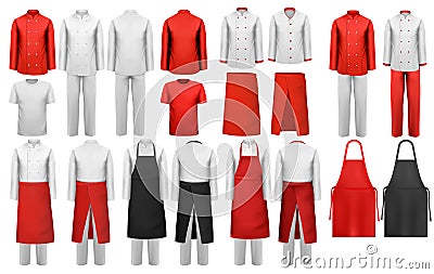 Big collection of culinary clothing, white and red suits Vector Illustration