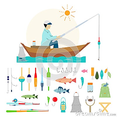 Big collection of fishing Vector Illustration