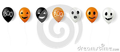 Big Collection Halloween Balloons Isolated Vector Illustration