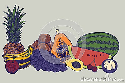 Big collection of hand drawn colored sketches templates design of vegans dieting meal natural vegetarian nutrition smoothie Vector Illustration