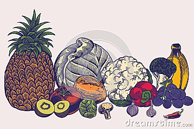 Big collection of hand drawn sketches templates patterns of vegans dieting meal natural vegetarian nutrition smoothie cocktail Vector Illustration